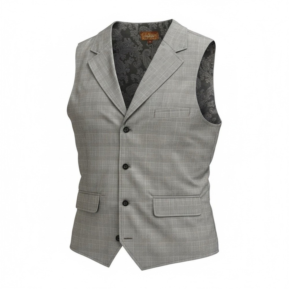 Vicci Uomo‎ Men's Suit Vest Gray Checkered Notch Lapel Career 3-Button Medium
